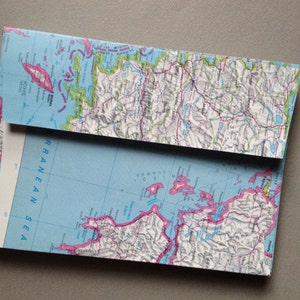 Map Envelopes Size A7 World Atlas Map Envelopes 5 1/4 x 7 1/4 Upcycled Map Envelopes image 1