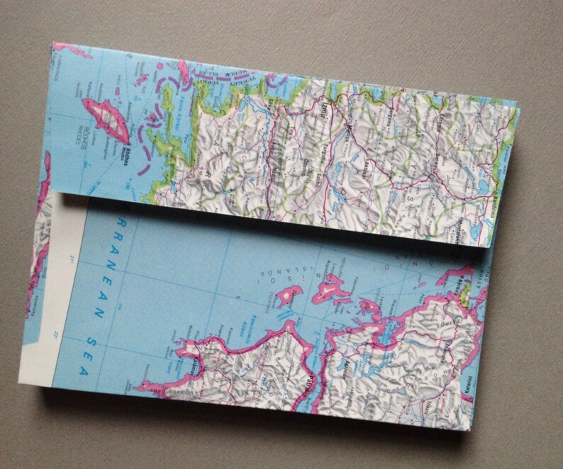 Map Envelopes Size A7 World Atlas Map Envelopes 5 1/4 x 7 1/4 Upcycled Map Envelopes image 1