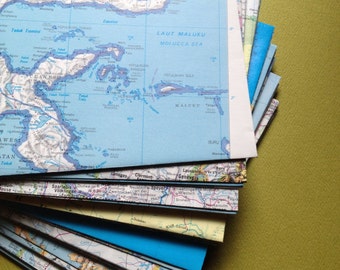 25 Map Envelopes - Size A2 - World Atlas Envelopes (5 3/4" by 4 1/4") Upcycled Map Envelopes