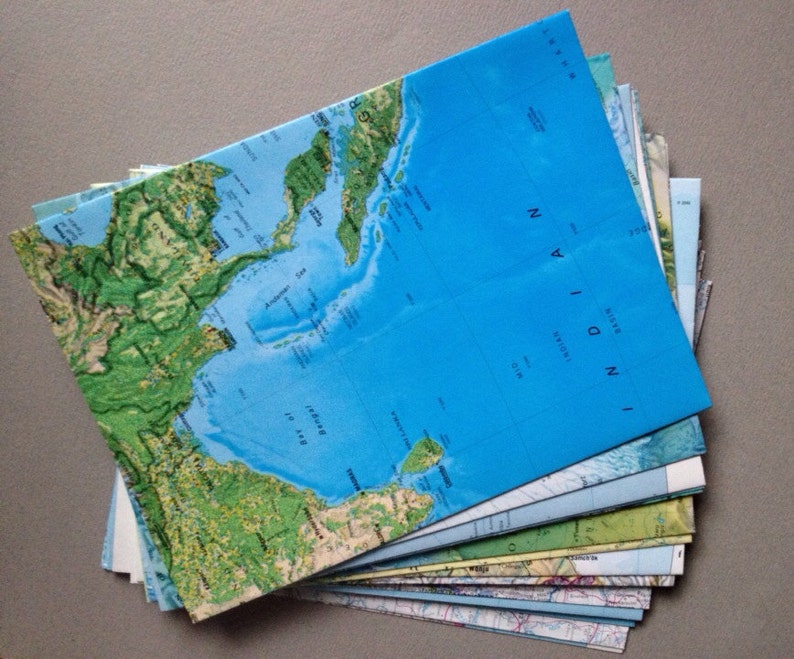 Map Envelopes Size A7 World Atlas Map Envelopes 5 1/4 x 7 1/4 Upcycled Map Envelopes image 5