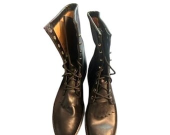 NEW Justin L0506 Black Leather Lace Up Kiltie Western Boots Women 8.5 C USA Made