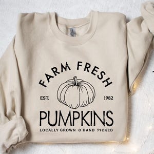 Farm Fresh Pumpkins Sweat, Pumpafältströja, Pumpatröja, Thanksgivingtröja, Höstgåva, Hösttröja för kvinnor, Höstkragetröja