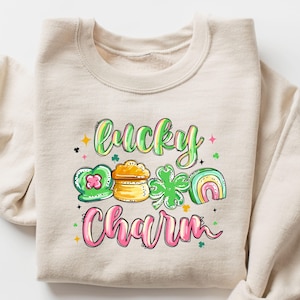 Lucky Charm Sweatshirt, St Patrick's Day Hoodie, Pot Of Gold Sweat, Shamrock Sweater, Rainbow Sweats, Preppy Irish, Brushstroke,Lucky Outfit