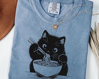 Camiseta de gato de fideos Comfort Colors®, camiseta de gato, camiseta de gato de ramen, camiseta para mamá gata, camiseta para amantes de los gatos, camiseta para amantes de los animales, camiseta para amantes de los gatos, regalo para mamá