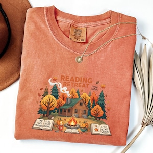 Comfort Colors® Cozy Cabin Reading Retreat Shirt, Fall Bookish Shirt, Autumn Cozy Readers T Shirt, Gift For Book Lover, Pumpkin Spice Book