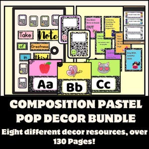 Composition Notebook Decor Bundle, Composition Book Decor, Composition Classroom Decor, Pastel Classroom Decor, Bulletin Board, Editable