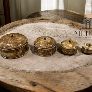 4er Set (handgefertigter Vintage-Look) Antiker Look, ethisch hergestellte Erinnerungsbox aus Knochen, Mehar-Geschenkdekor