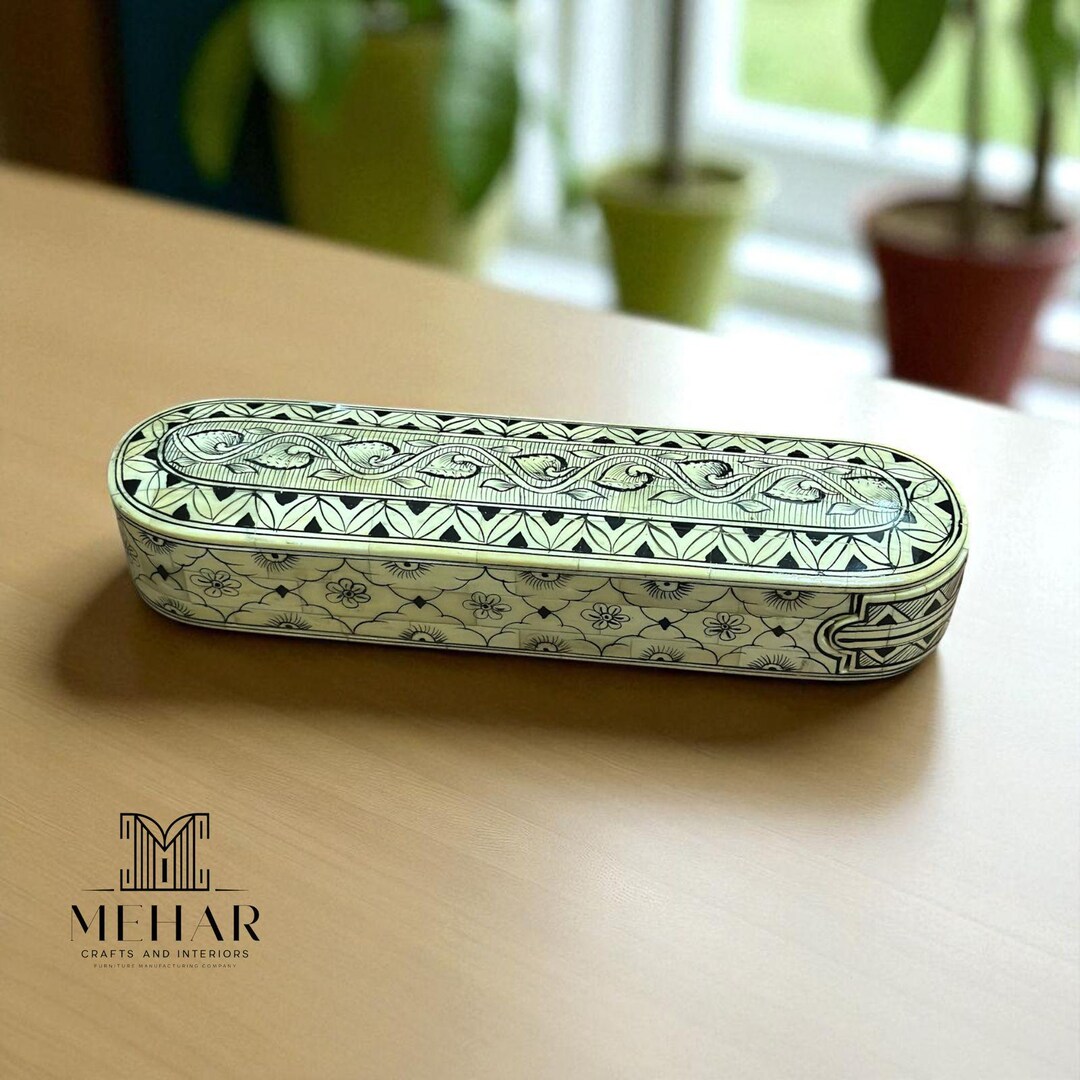 Handcrafted Bone Inlay Pen Box: Floral Hand-painted Desk Organizer - Etsy