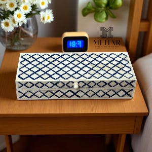 Wednesday specail sale Blue and White Bone Inlay Box – Handmade Decorative Storage Box for Jewelry, Keepsakes & Trinkets – Mehar Gifts Decor