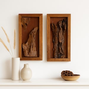 Conjunto de Arte de Parede Artesanal em Madeira Flutuante – Escultura Rústica em Madeira, Decoração Minimalista para Casa