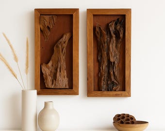 Handgefertigtes Treibholz Wand Deko Set - Rustikale Holz Skulptur, Minimalistisches Wohn Dekor