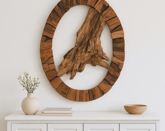 Escultura orgánica de madera flotante / Decoración rústica de pared hecha a mano