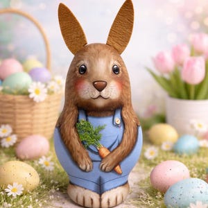 Adorable Tin Bunny Figurine – Spring Easter Decor – Farmhouse Rabbit with Carrot
