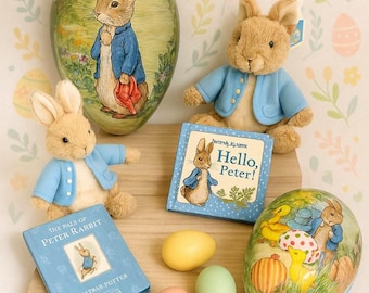 New 6” Germany Paper Mache Easter Egg Box Peter Rabbit Beatrix