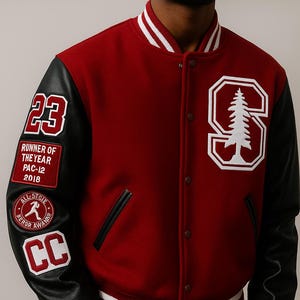 Custom Varsity Letterman Jacket | Wool Body, Leather Sleeves, Embroidered Patches