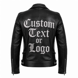 カスタム刺繍入りレザーバイクジャケット、パーソナライズされたテキストまたはロゴ入りブライダルウェディング