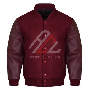 Varsity Hand-tailored Baseball College Lettermen Retro Bomber Maroon Wool and Leather Jacket ~ Gift for Him ~ Gift for Her