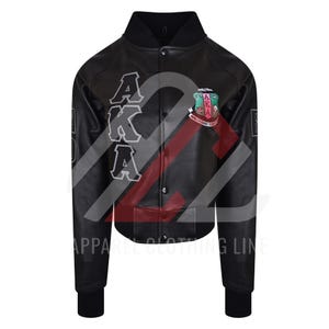 AKA Varsity Jacket – Custom Alpha Kappa Alpha Leather Jacket – Greek Sorority Letterman – Personalized AKA Gift – Black Bomber Style