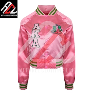 Alpha Kappa Alpha Satin Varsity Jacket – Pink and Green