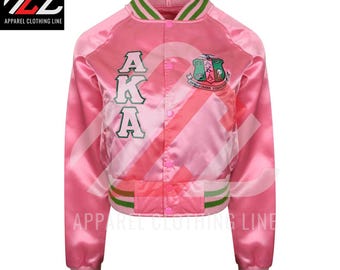 Veste universitaire en satin Alpha Kappa Alpha – Rose et verte