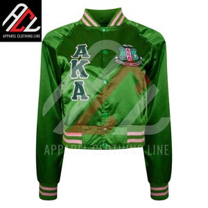 AKA Green Satin Varsity Jacket — Alpha Kappa Alpha Sorority Outerwear