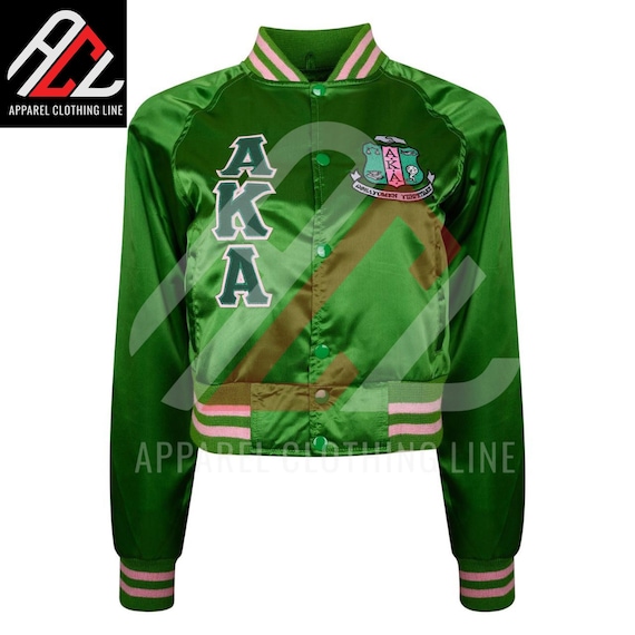 AKA Green Satin Varsity Jacket — Alpha Kappa Alpha Sorority Outerwear
