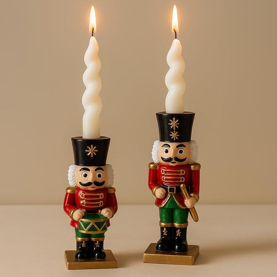 Nutcracker Candle Holder | Christmas Taper Candle Stand | Festive Holiday Table Décor | Red & Green Soldier Ornament | Tablescape