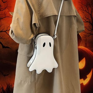 Ghost Crossbody Bag – Cute Halloween Shoulder Purse in White, PU Leather