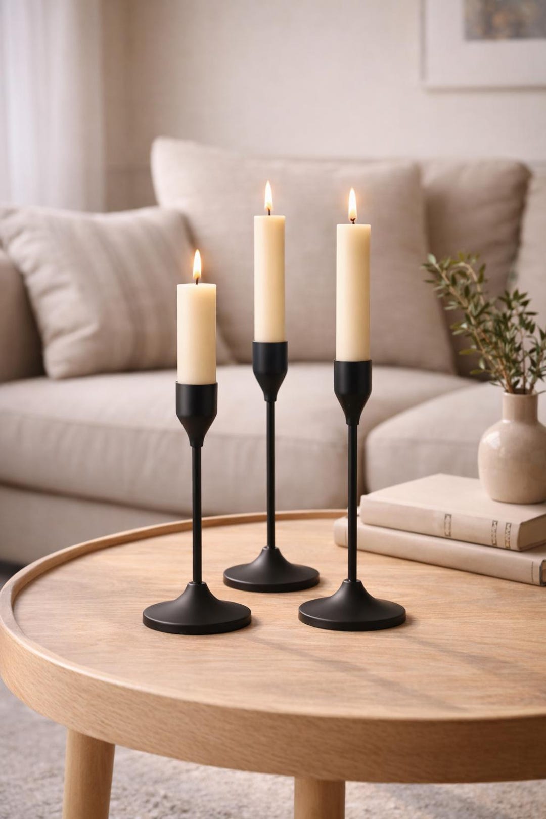 Set of 3 - Minimalist Black Metal Taper Candle Holders - Etsy