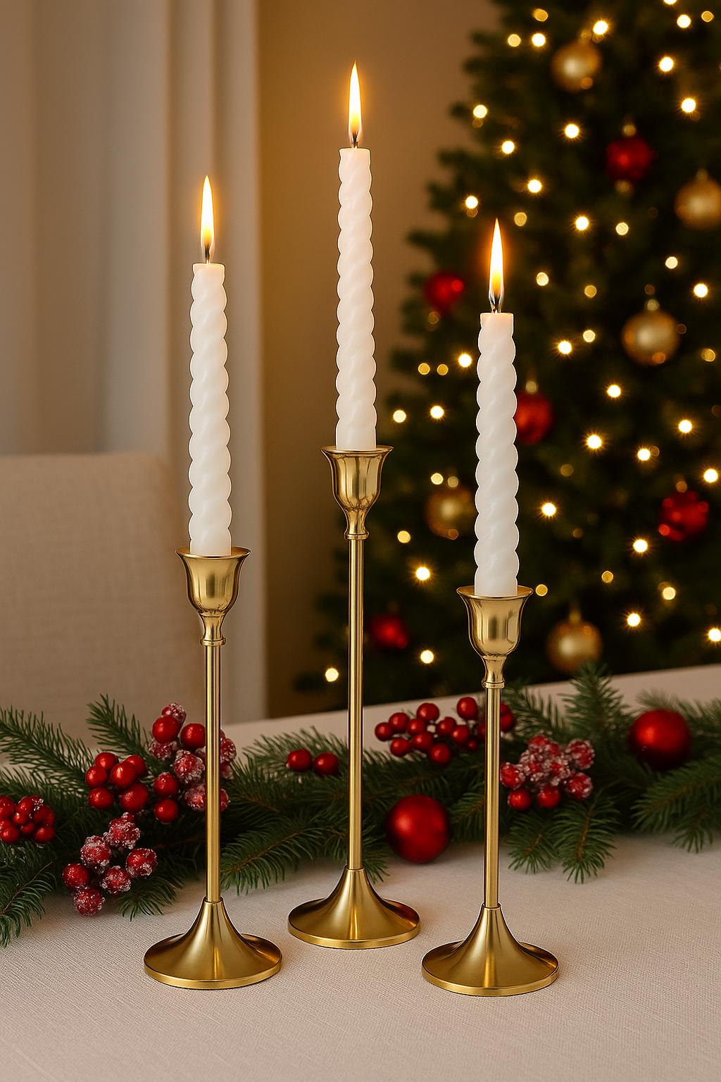 Set of 3 Gold Brass Style Candlestick Holders | Modern Taper Candle ...
