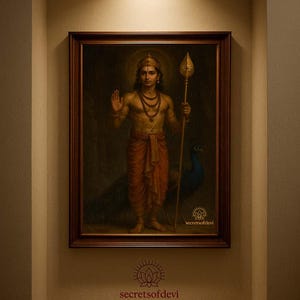 Murugan Wall Art, Skanda, Balamurugan, Kartikeya, Subramanya Oil Painting, Batu Caves Thaipusam Wall Art Gift Spiritual Temple Decor