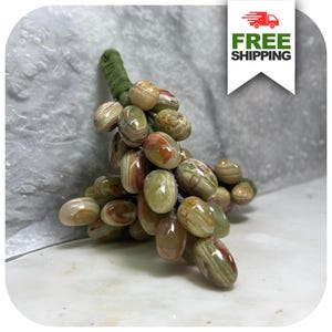 Hand-Carved Green Onyx Marble Grapes: Crystal Healing Stone Decor