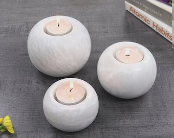 Travertine Tealight Candle Holder Set: Gothic Meditation Decor, Marble Incense Warmer