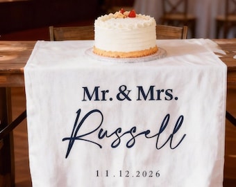 Personalized Wedding Table Runner, Sweetheart Table Decor, Linen Banner