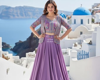Lavender Indo Western Lehenga Choli: Indian Wedding Festive Party Wear Outfit