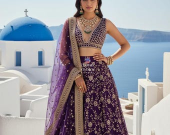 Georgette Lehenga For Women: Sequence Embroidery Heavy Chaniya Choli India Party Wear Wedding Wear