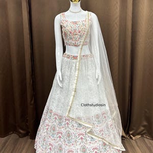 White Printed Lehenga Choli For Women Bridesmaid Ready To Wear Ghagra Choli Set Bollywood Style Lahenga Choli Reception,Sangeet Wear Outfits