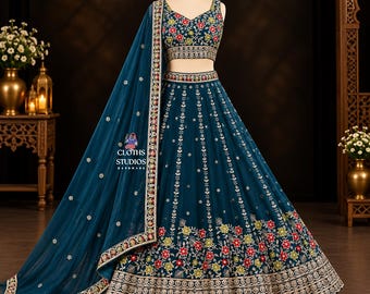 Lehenga Choli voor dames: turquoiseblauwe trouwjurk, designer feestoutfits