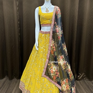 Gelbe Haldi spezielle Lehenga Choli für Frauen Brautjungfer bereit zu tragen Lahenga Choli indische Hochzeit tragen Outfits Party tragen Lahenga Choli Set tragen