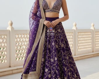Attractive Lehenga Choli Set: Heavy Purple Georgette Chaniya Choli For Women