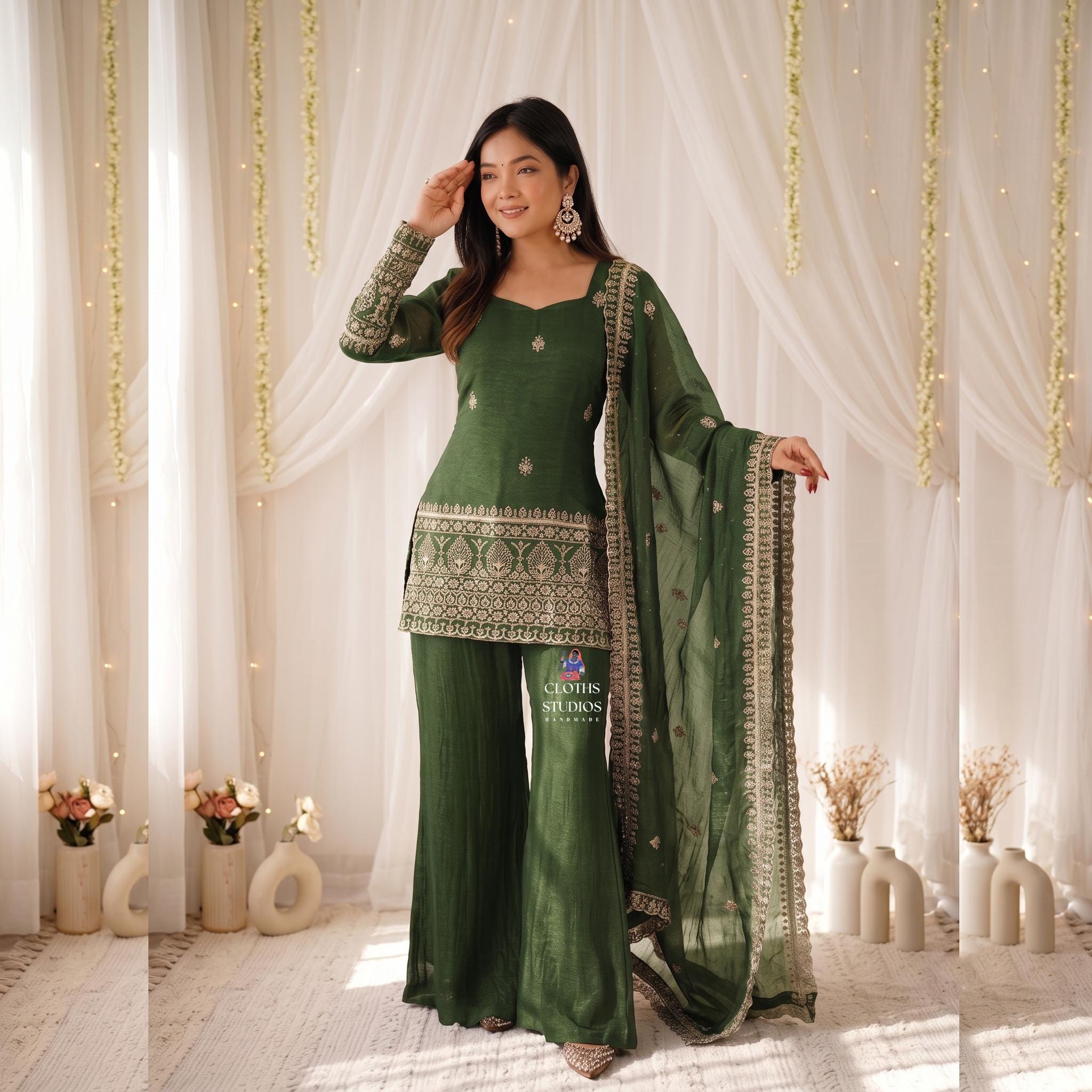 simple green dress for mehndi Lehenga choli
