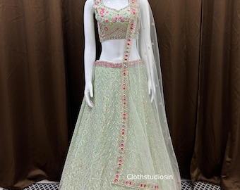 Pastel Green Lehenga Choli For Women Indian Wedding Lahengas Bollywood Style Ghagra Choli Bridesmaid Ready To Wear Reception,Mehendi Wear
