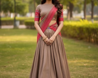 Designer zijden halve Saree lehenga voor dames: kant en klare Pattu Sadi Lhenga
