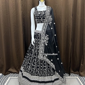 Beautiful Black Lehenga Choli For Women Bridesmaid Ready To Wear Ghagra Choli Set Wedding Party Wear Lahenga Choli Reception,Sangeet Wear