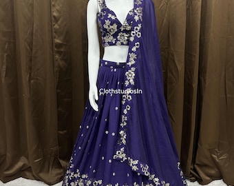 Designer Purple Lehenga Choli Set: Wedding Special Indian Women Lahenga Choli With Dupatta