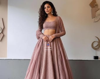 Georgette Lehenga Choli For Women: Wedding Dress Indian Traditional Rosy Pink Lengha Choli Outfit