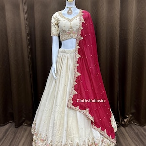 Attractive Off White Lehenga Choli For Women Bridesmaid Ready To Wear Lahenga Choli Wedding Party Wear Ghagra Choli Reception,Sangeet Wear