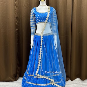 Stylist Lehenga Choli For Women: Wedding Wear Blue Ruffle Lengha Choli Ready To Wear Outfit