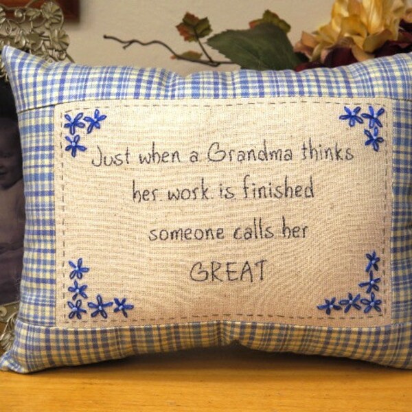 Great Grandma Embroidered Pillow - Blue