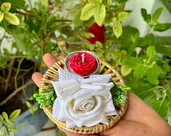 Handmade Indian Rose Tealight Holders | Festive Diwali, Wedding Favors, Home Temple Decor